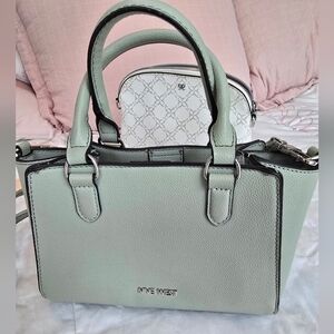 2 In 1! Nine West Mint Green Pebbled Satchel with Top Handles and Strap